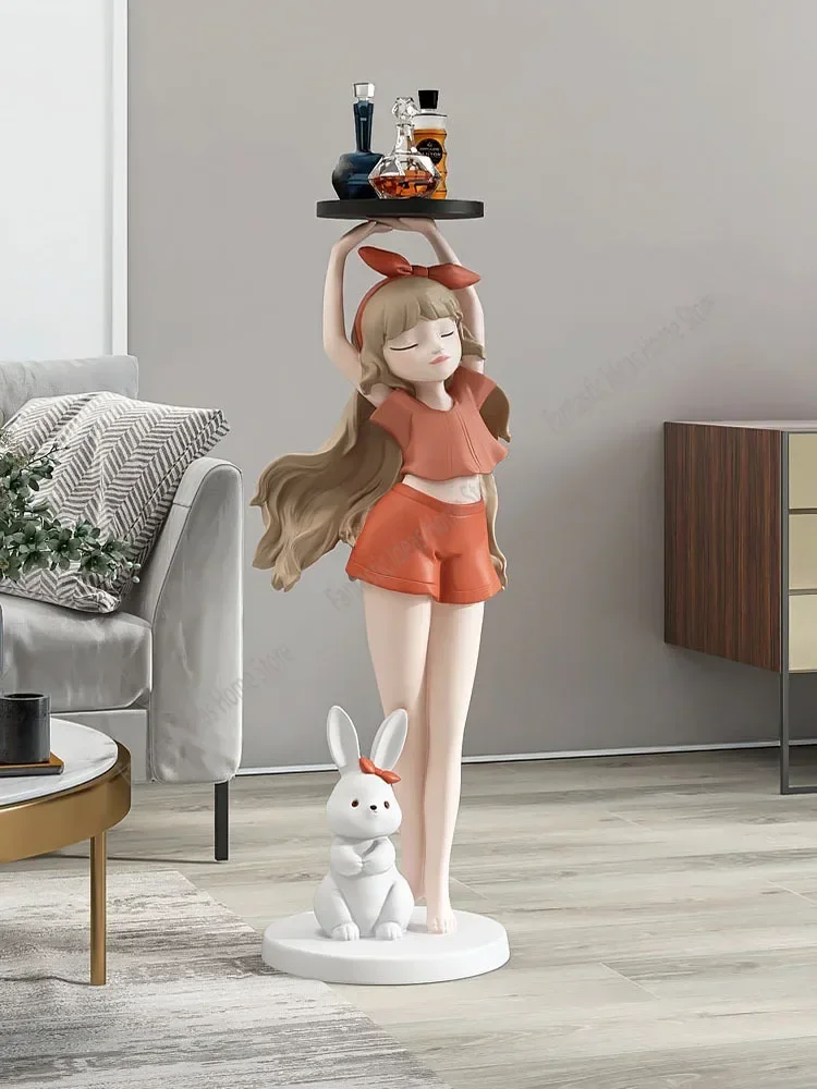 82cm Nordic Fashion Cartoon Girl Statue, taca, dekoracja domu, prezent, dekoracja wnętrz, duża dekoracja salonu, rękodzieło