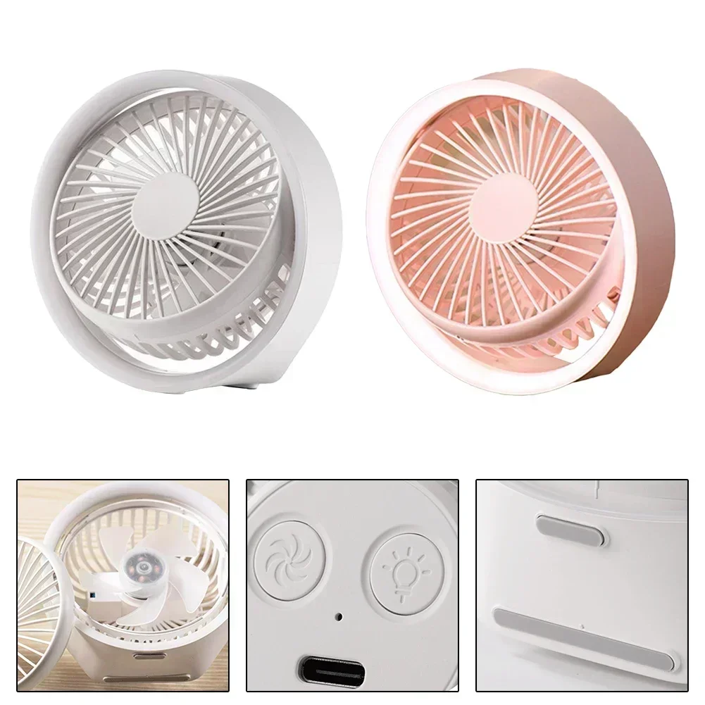 

360° Rotate Cordless Desk Table Fan Strong Airflow Portable Fan Quiet Three Speed Wind Force Versatile Fan With LED Light