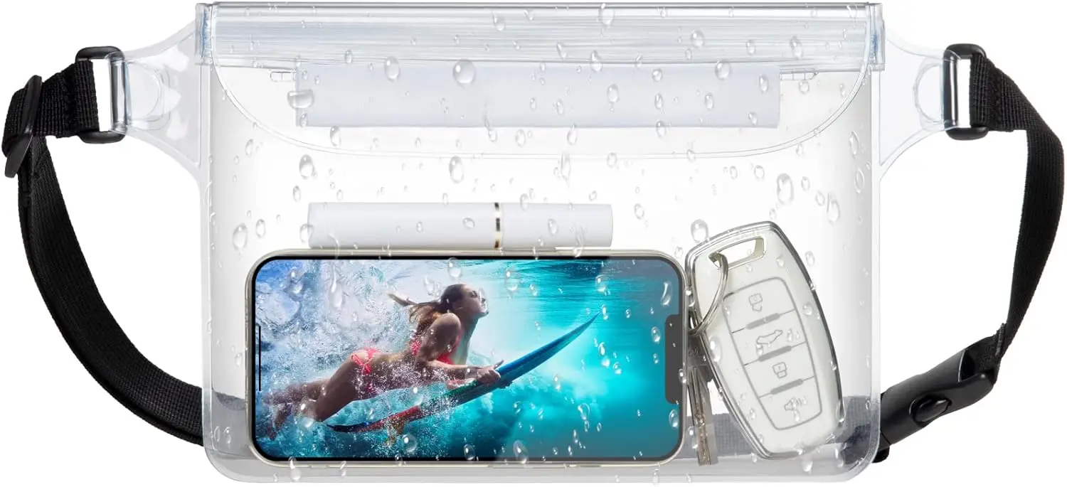

Waterproof Fanny Pack with Adjustable Strap, Triple Zipper Dry Bag for Phone and Valuables - Beach Kayaking Essentials