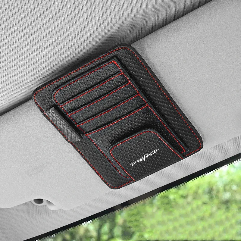 Fashion Carbon Fiber Pattern For Geely Car Sunglasses Holder Visor Accessories Auto Interior For Preface 2025 2024 2023 2022