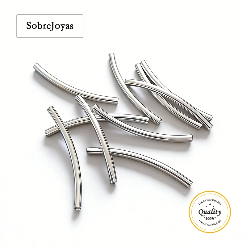 

925 Sterling Silver Curve Tube Beads Noodle Smooth Plain Bracelet Accessories in Multiple Sizes 15mm to 35mm