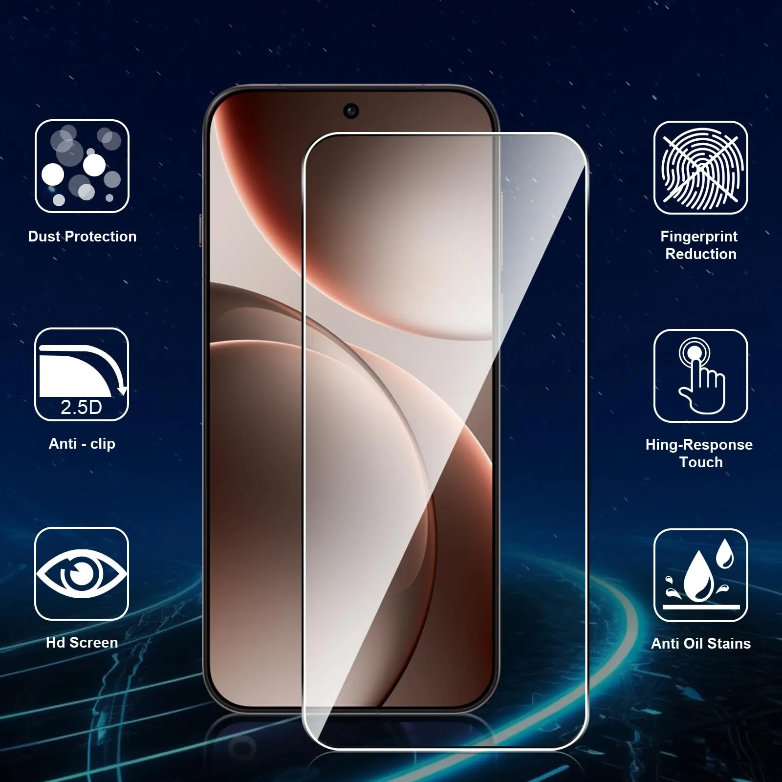 Displayschutzfolie für OPPO Find X9 Pro 6,78 Zoll, gehärtetes Glas, HD, 9H, transparent, kratzfest, case-freundlich – Detail 2