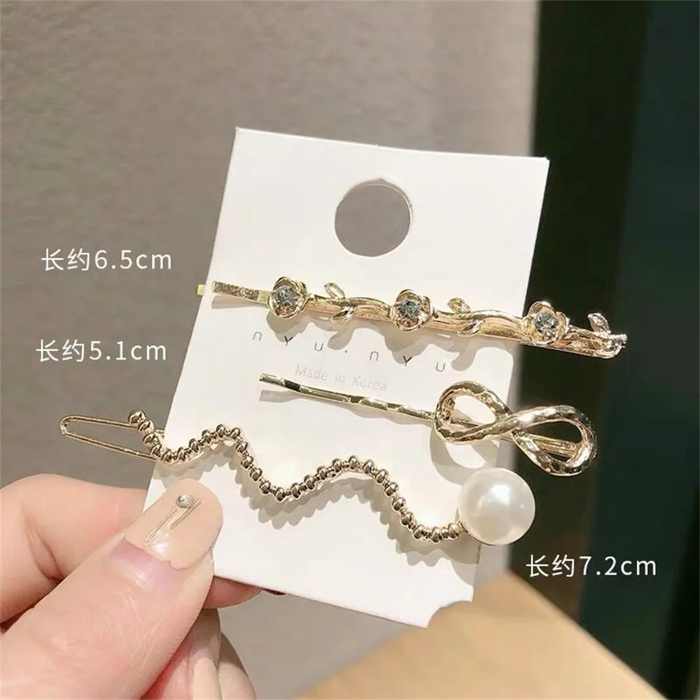 New Fashion 3pcs Set Pearl Crystal Hair Clip For Women Korean Hairpin Geometric Barrettes Girl Hair Accessories Jewelry Hairgrip