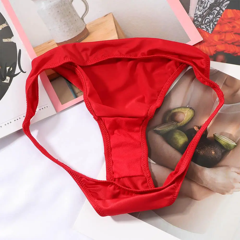 Sexy Soft Unisex Low Waist Women Milk Silk Ladies Panties Triangle Thong Solid Color