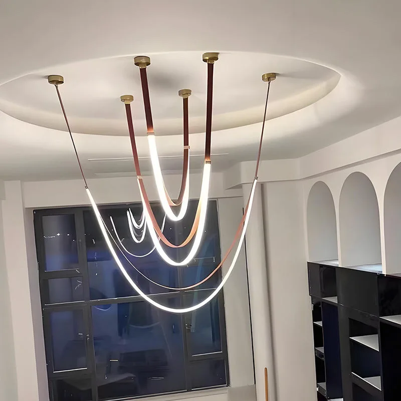 Nordic Leather Belt Ceiling Chandelier for Dining Living Room Bedroom Pendant Lamp Hanging Lighting Fixture
