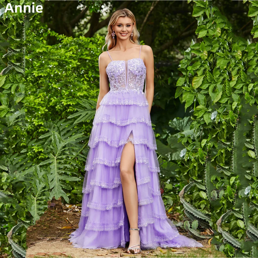 Annie Sweetheart Purple Wedding Dress Embroidered Glitter Tulle Layering Prom Dresses Elegant Lady Bespoke Occasion Dresses