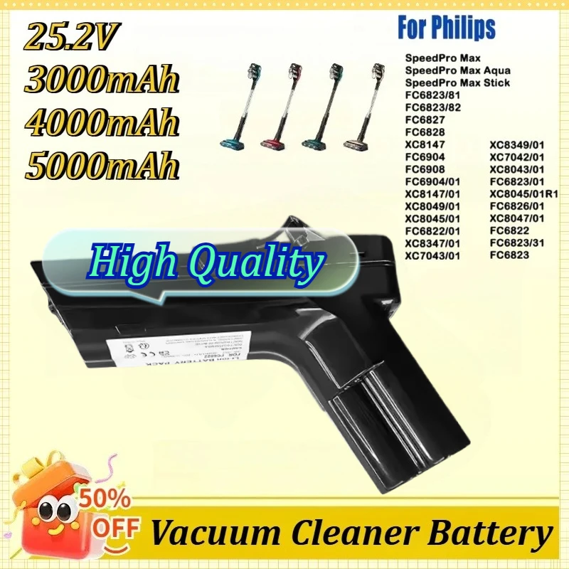 

25.2V 5000mAh Vacuum Cleaner Battery for Philips SpeedPro Max Aqua Stick FC6828 FC6904 FC6908 FC6822 FC6823 FC6826/01FC6827