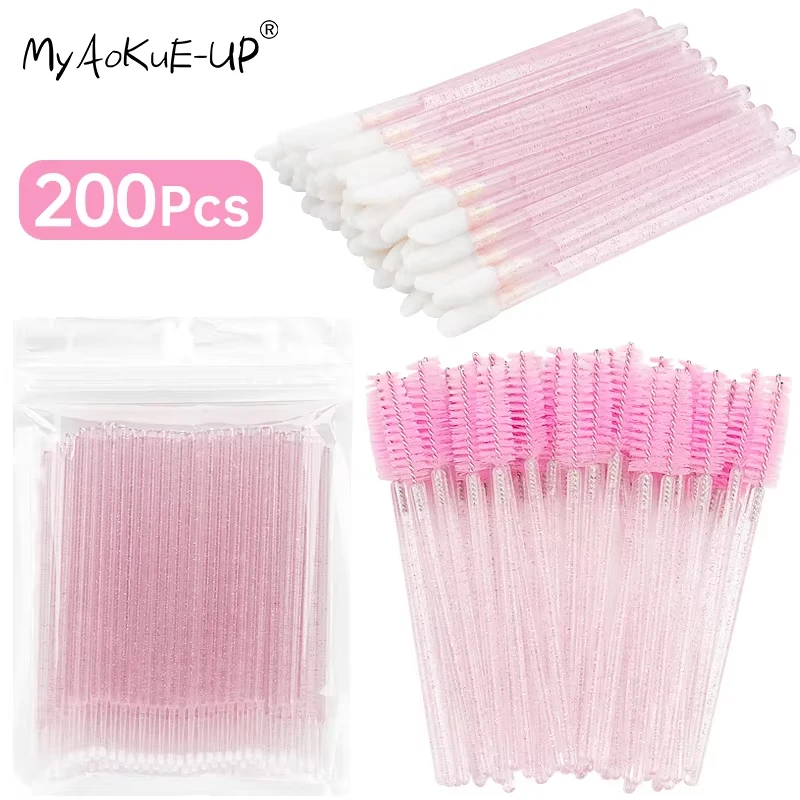 Juego de pinceles de maquillaje de cristal desechables, 200 piezas, herramientas de extensión de pestañas, varitas de rímel, aplicador, hisopo