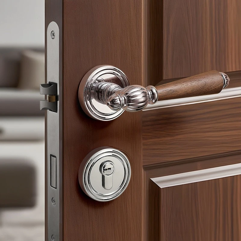 

French bedroom door lock indoor home room American retro split wooden door handle silent magnetic door lock