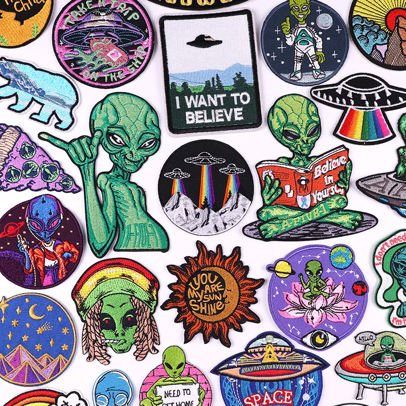 Space UFO Patch Alien Embroidery Patch Iron On Patches For Clothing thermoadhesive Patches On Clothes Ailen UFO Ironing Stickers