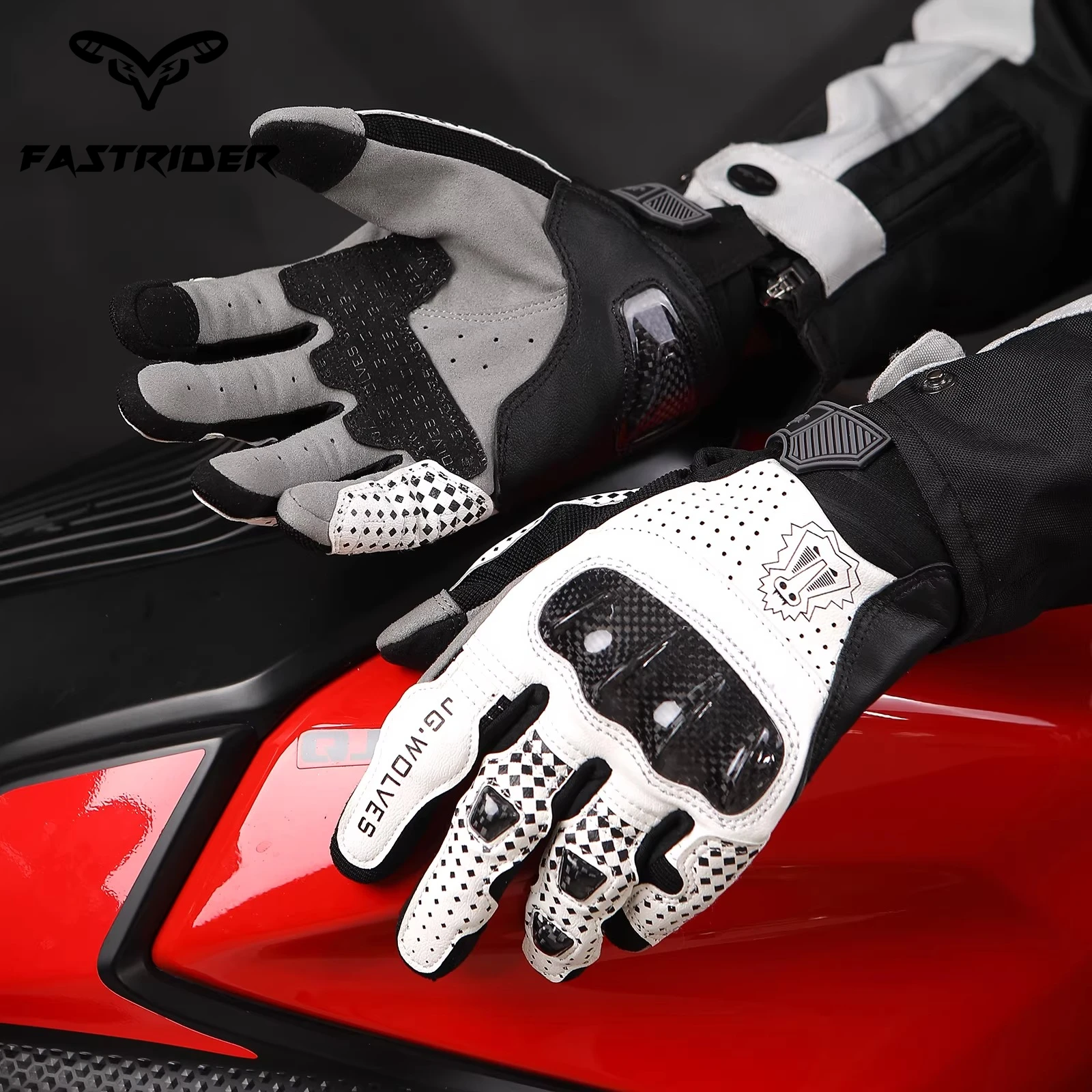 

Carbon Fiber Motorcycle Sheepskin Gloves Breathable Riding Gloves Winter Touchscreen Motorcycle Racing Rider Gear