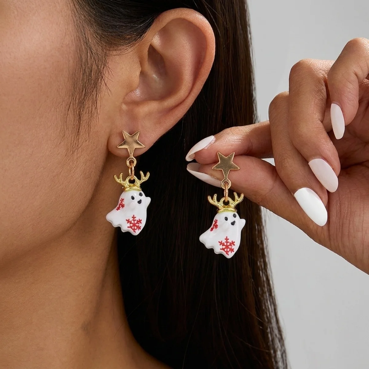 Halloween Star Lovely Antler Ghost Dangle Ohrringe für Damen und Herren, Gothic Cosplay Emaille BOO Ghost Drop Ohrringe Party Schmuck – Detail 16