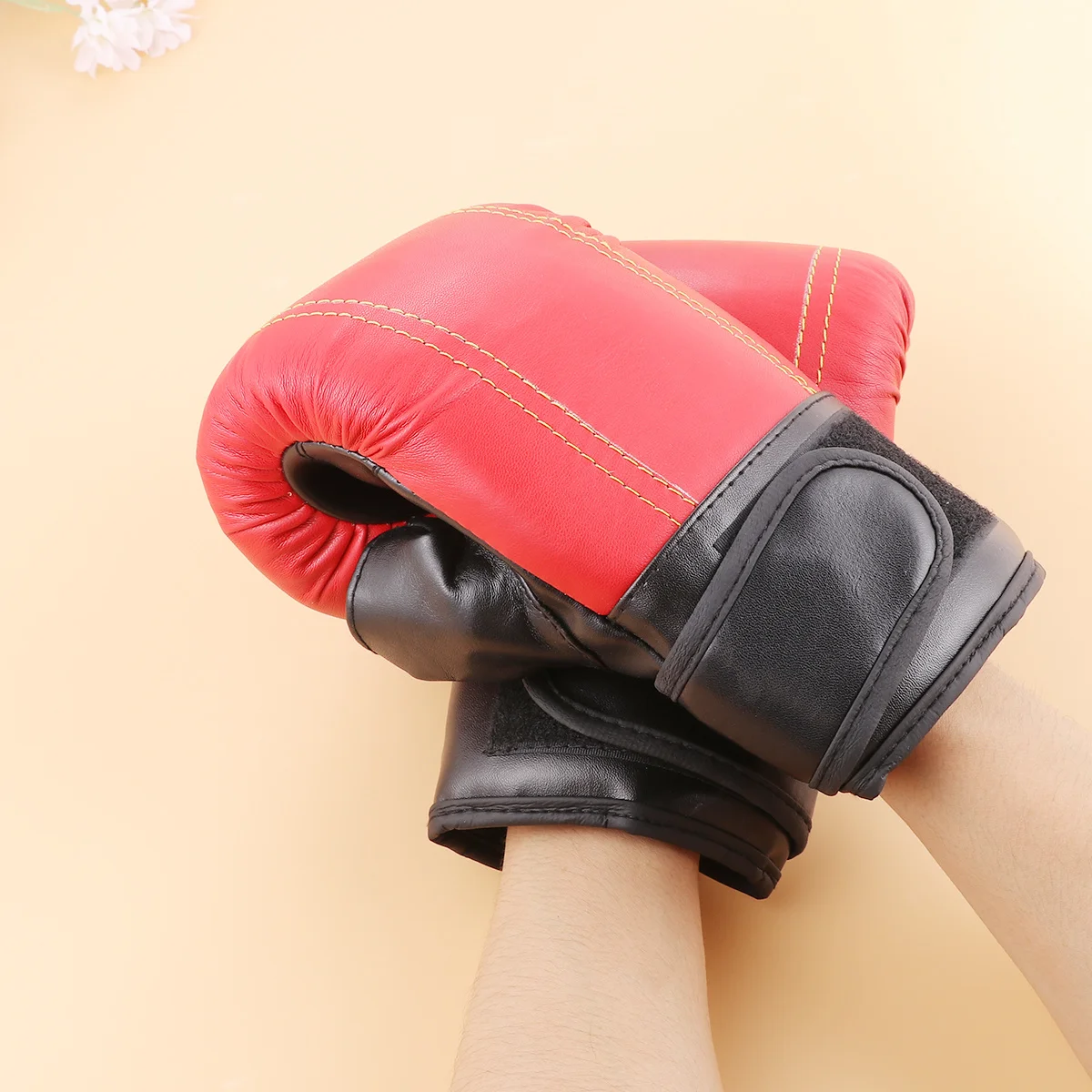 PU Boxing Gloves Red Kickboxing Training Mitts Sparring Punch Mitts Boxing Gloves for Adult Muay Thai Breathable Adjustable Fit