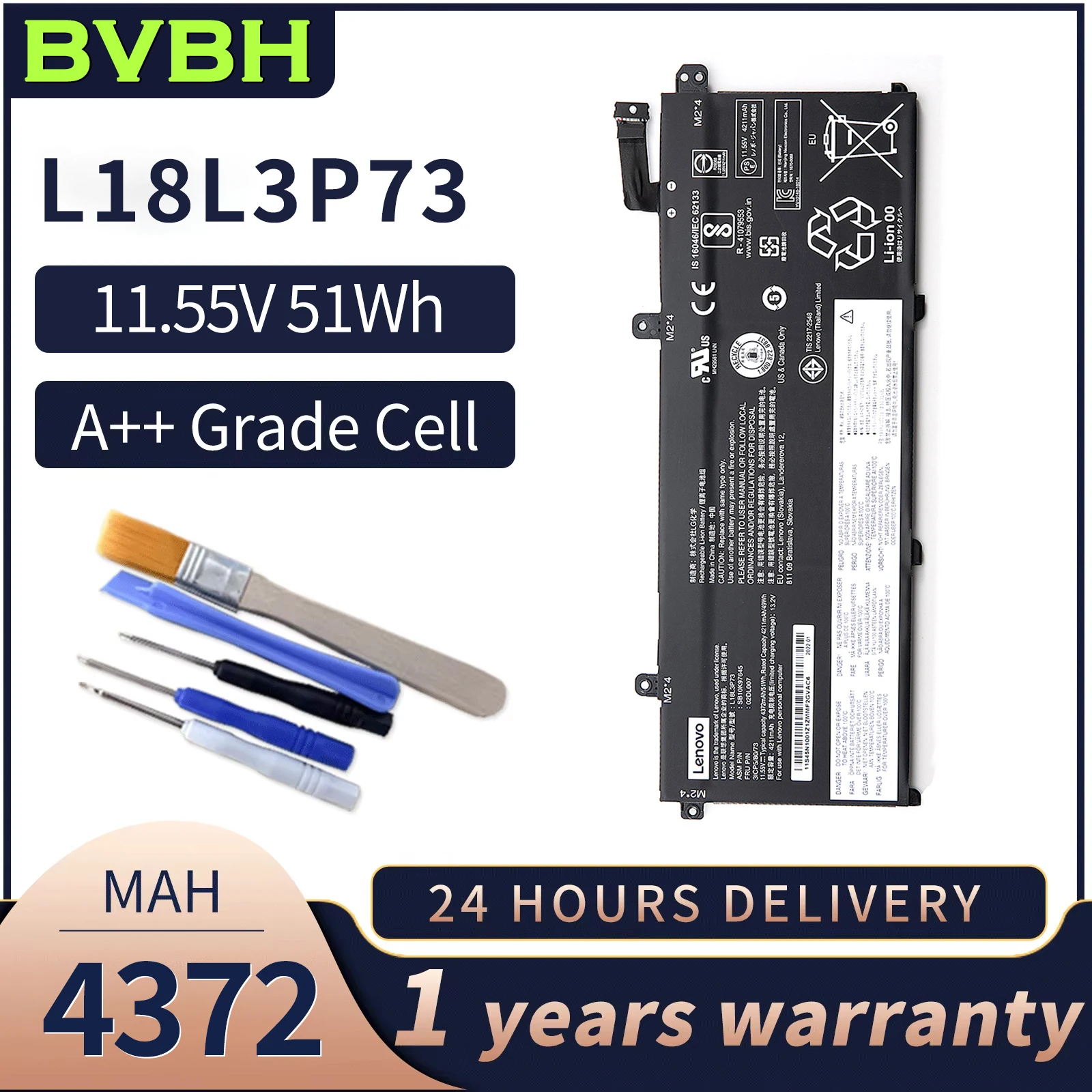

BVBH L18L3P73 Аккумулятор для ноутбука T14, P14s для Lenovo ThinkPad T490, T495, P43S 1-го поколения L18C3P72, L18C3P71, L18M4P74, L18M4P73