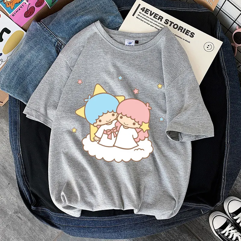 Little Twin Stars Cartoon Anime Men T-shirt Summer manica corta 100% cotone T-shirt da donna 2024 Fashion Couple Tee Tops Clothes