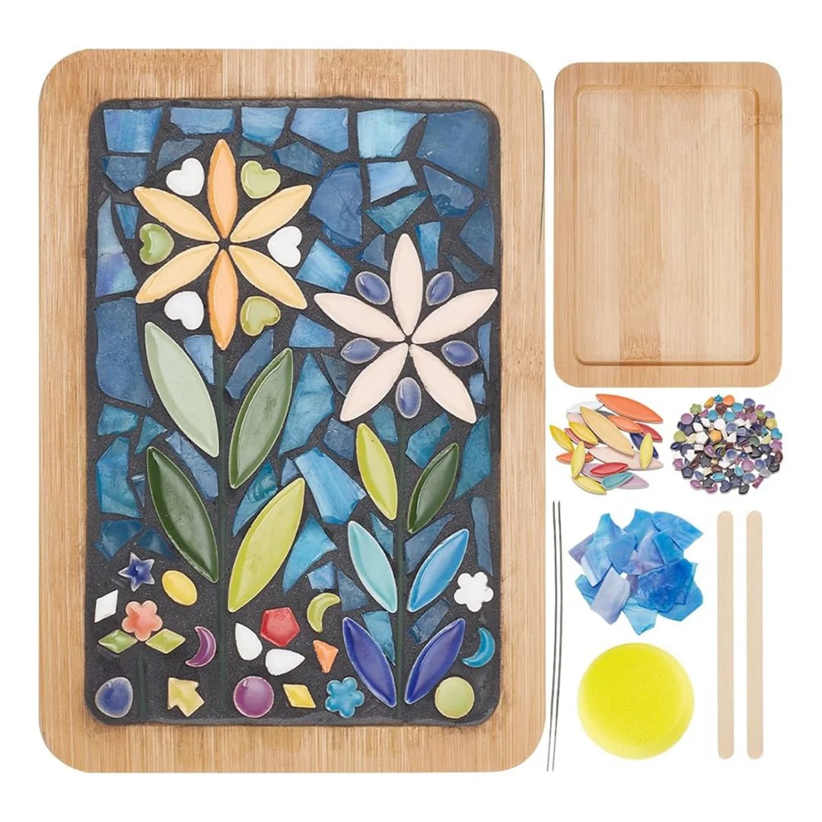 DIY Mosaic Craft Kit Mosaic Bamboo Coasters Kits for Adults Beginner, with Rectangle Coaster Base for Handmade Mosaic TQ