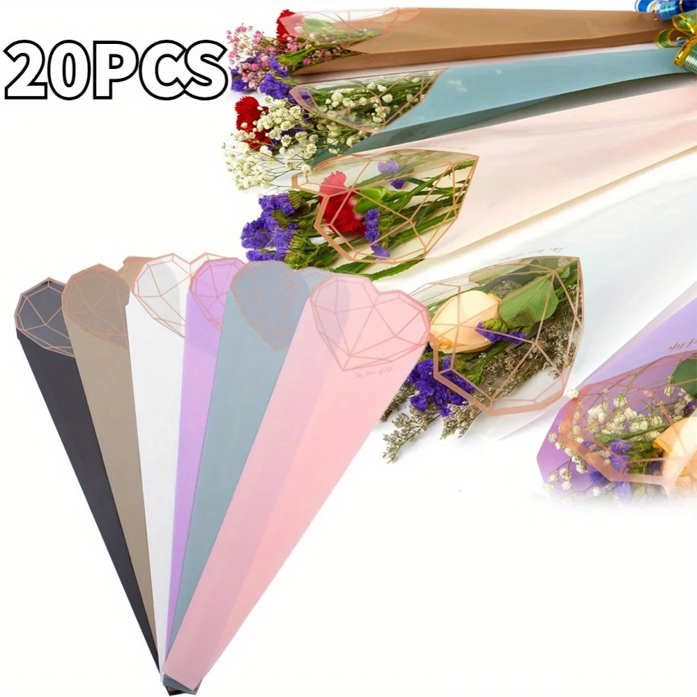20PCS Blume Verpackung Taschen Diamant Herz Verpackung Tasche Rose Bouquet Verpackung Taschen Einzelne Blume Kunststoff Hochzeit Party Liefert