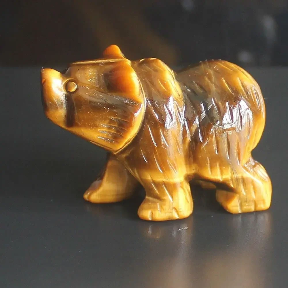 

Hand Carved Mixed gemstone crystal Bear Figurine Animal statue carving home desk decor