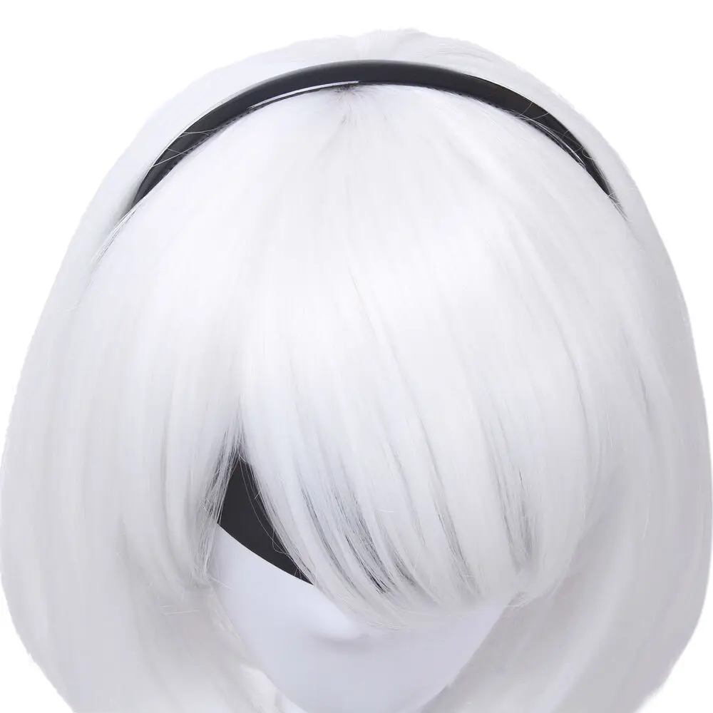 NieR AutomMi2B YoRHa No. 2-Perruques de Cheveux Courts et Lisses, de Couleur Blanche, pour Cosplay