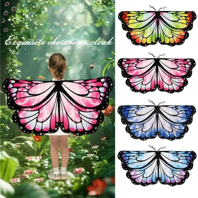 

7-10Y Halloween Girls Butterfly Cape Digital Print Colorful Cloak with Wings Petal Skirt Fancy Dress Costume for Kids