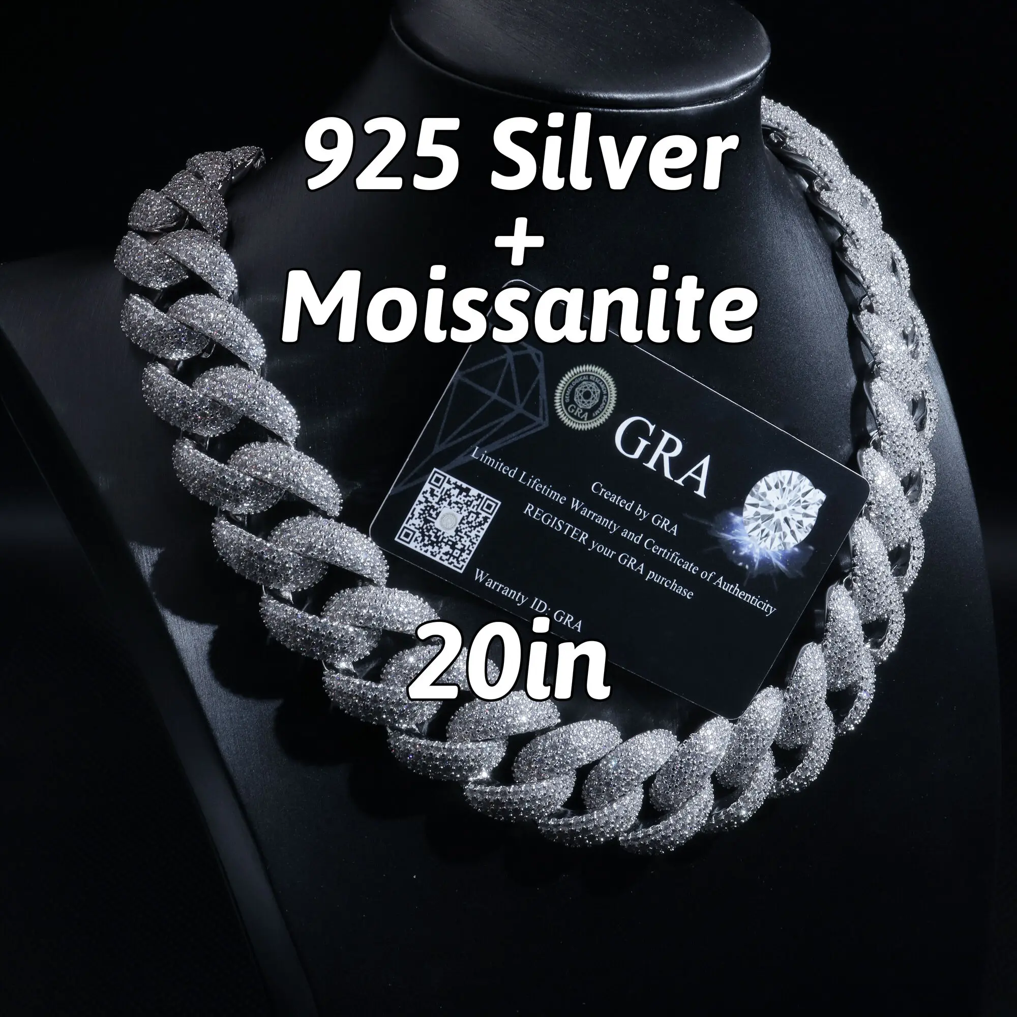 Popular 22mm Fine Jewelry 925 Sterling Silver Iced Out Vvs d Colormoissanite Diamond Cuban Link Chain Men