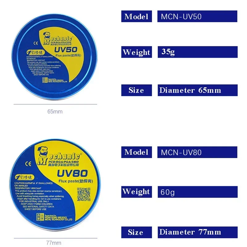 

MECHANIC MCN-UV80 MCN-UV50 Rosin Soldering Paste Flux No-clean Solder Paste Welding Fluxes for PCB PGA SMD BGA