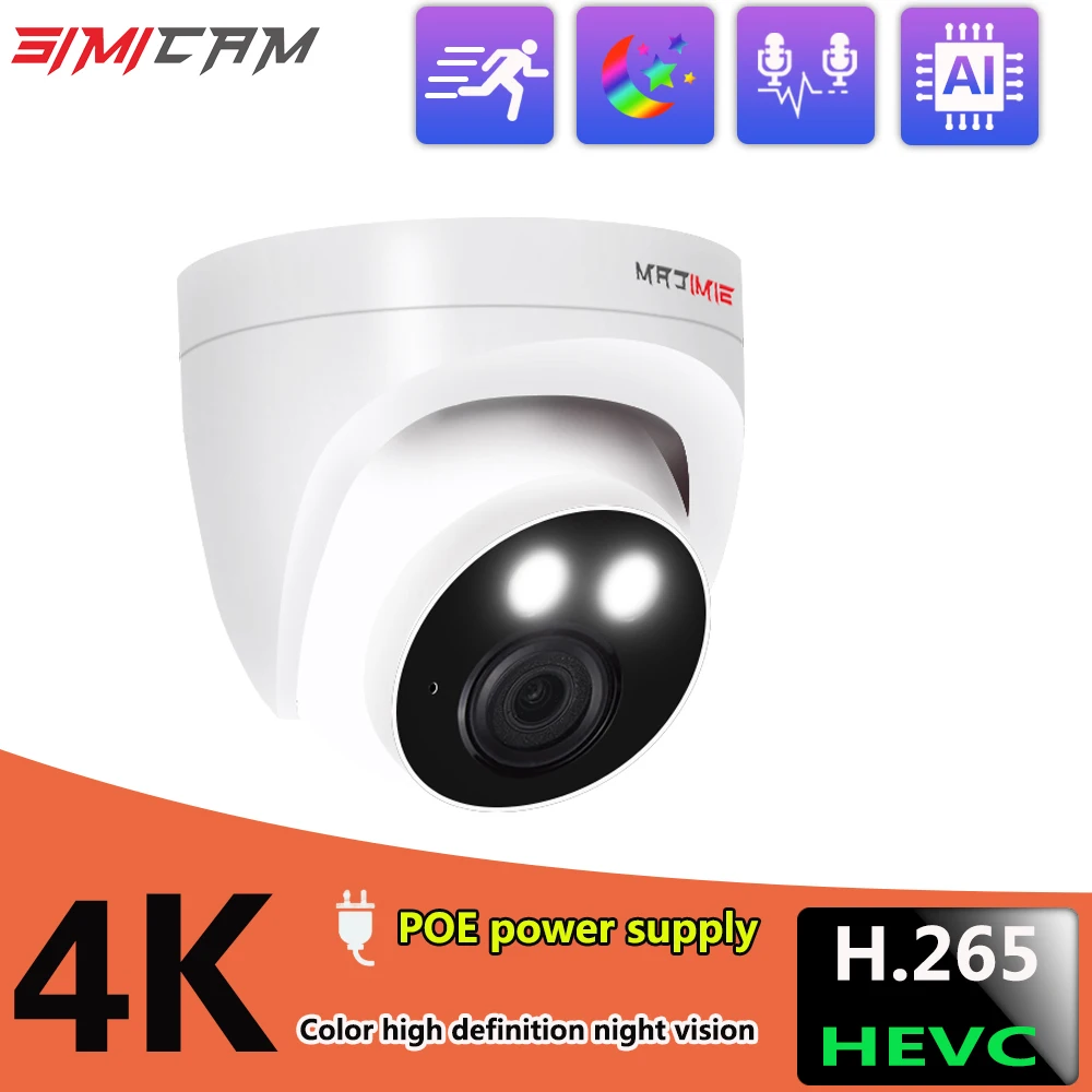 4K 8MP POE Color night vision H.265 IP Camera POE Smart Ai Human Detection Audio Double light Security Cam Video Surveillance