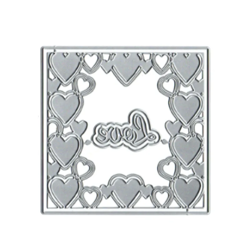 Quadro quadrado fundo amor padrão corte de metal dados scrapbooking modelo de gravação molde artesanato recém chegados 2025