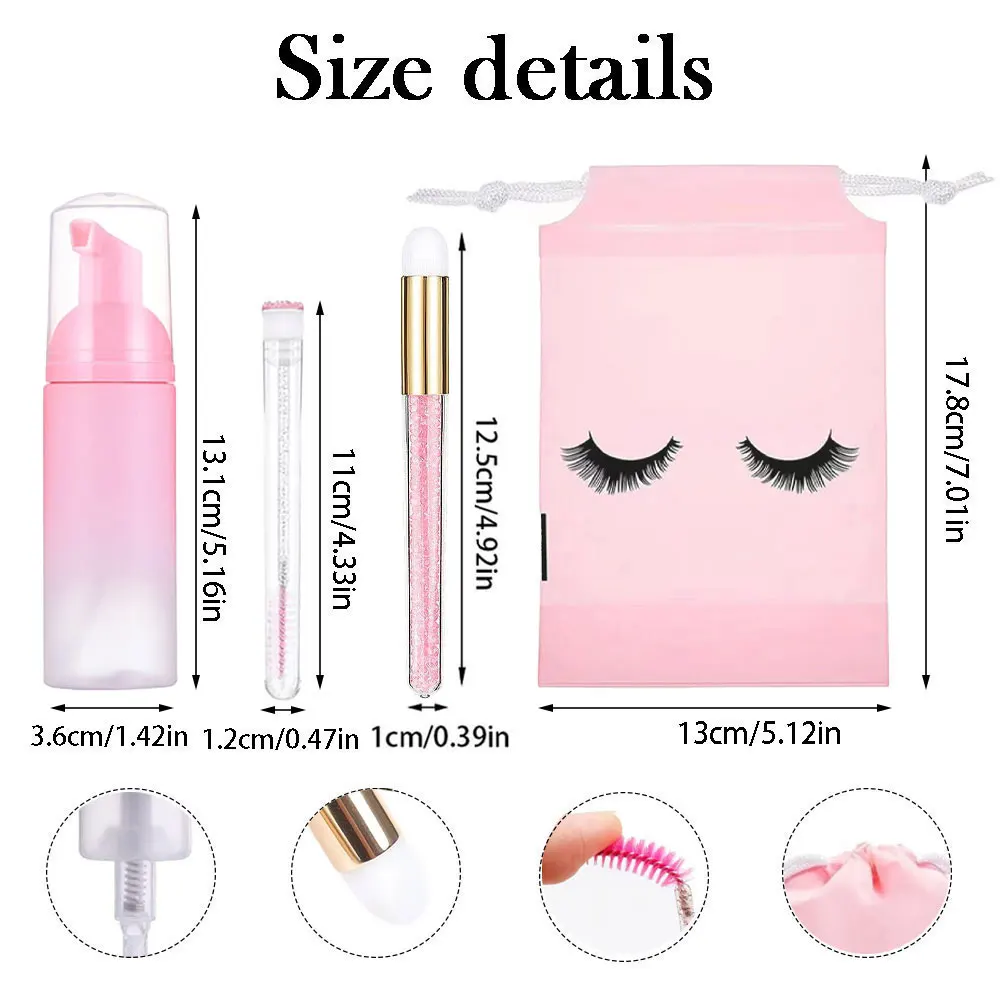Pfropfen Wimpern Reinigung Kit 60ML Leere Schaum Pumpe Dispenser Poren Tiefen Reinigung Pinsel Wimpern Verlängerung Rohr EVA Lagerung tasche
