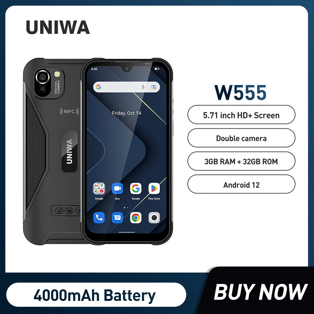 uniwa quad core smartphone telefone movel w555 4g celular 3g ram 32g rom androide 12 571 4000ma nfc mt6761 01