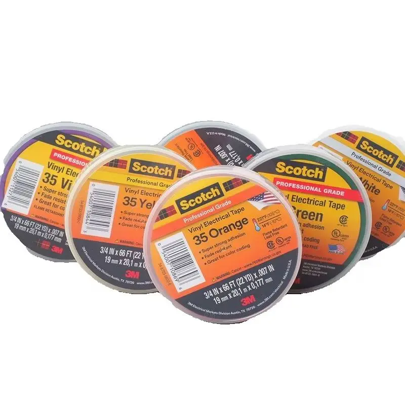 3M Scotch Super 35/33+ PVC Electrical Tape Insulation Vinyl Adhesive Tape 19mm Width*20 Meters High Temperature Resistance