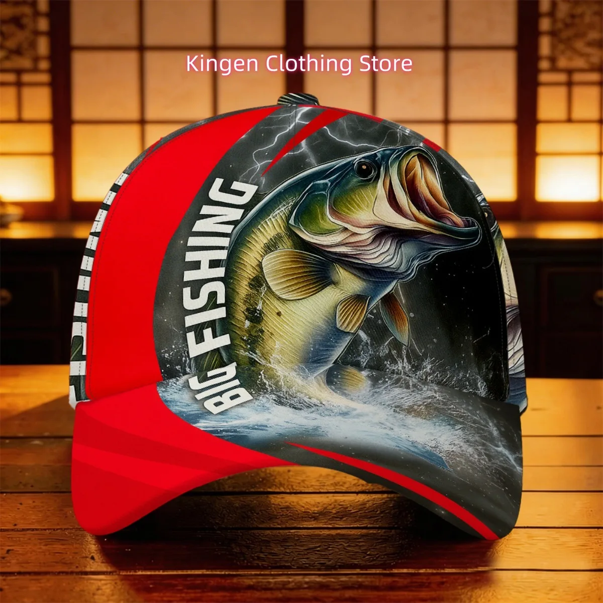 1pc Big Fishing Largemouth Bass with Lightning Baseball Cap Gym Cab Driver Cap Packable Trucker Cap Breathable Lightweight Birth