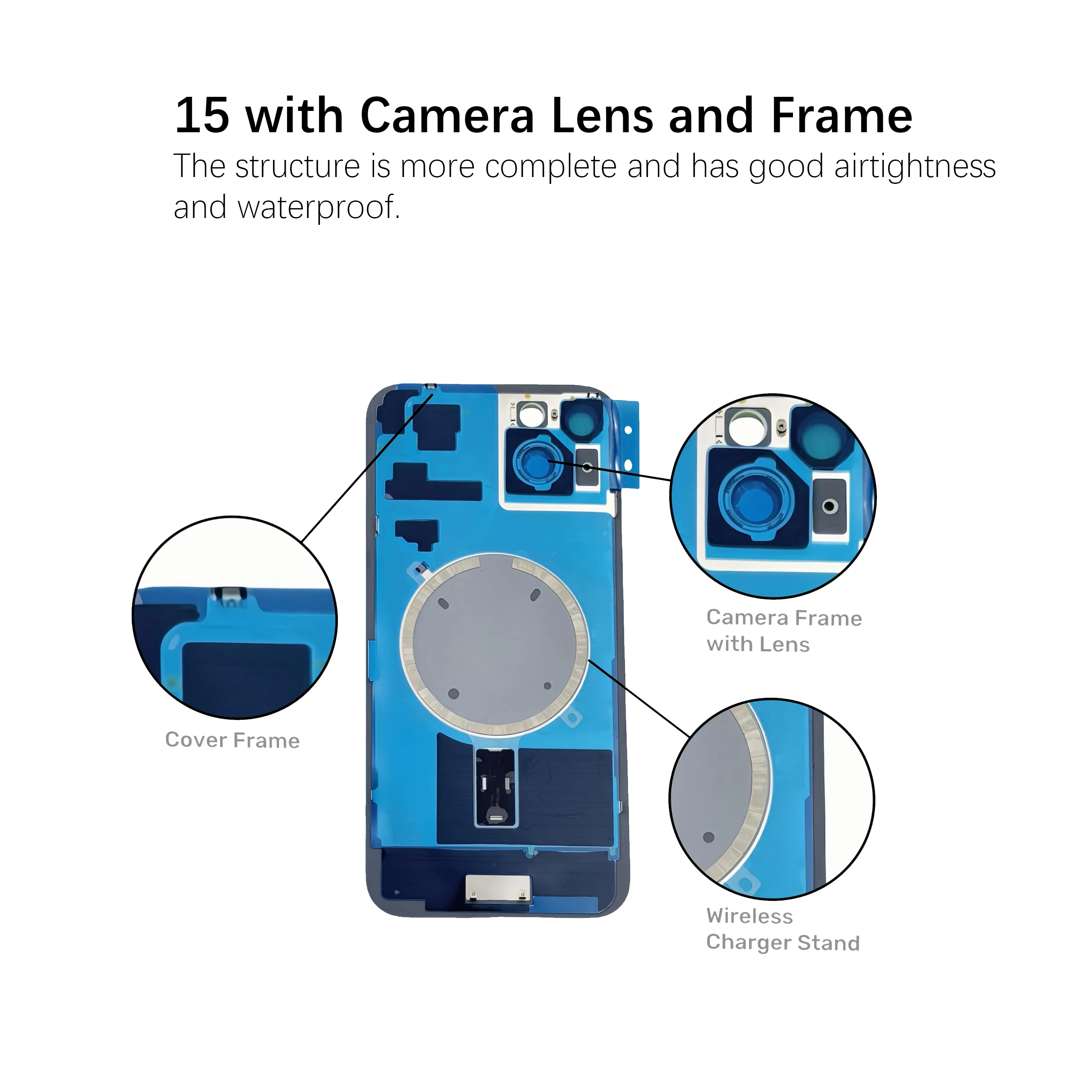 بديل الزجاج الخلفي لهاتف iPhone 15 - غطاء خلفي بإطار مقاوم للماء وعدسة الكاميرا ومجموعة أدوات إصلاح احترافية