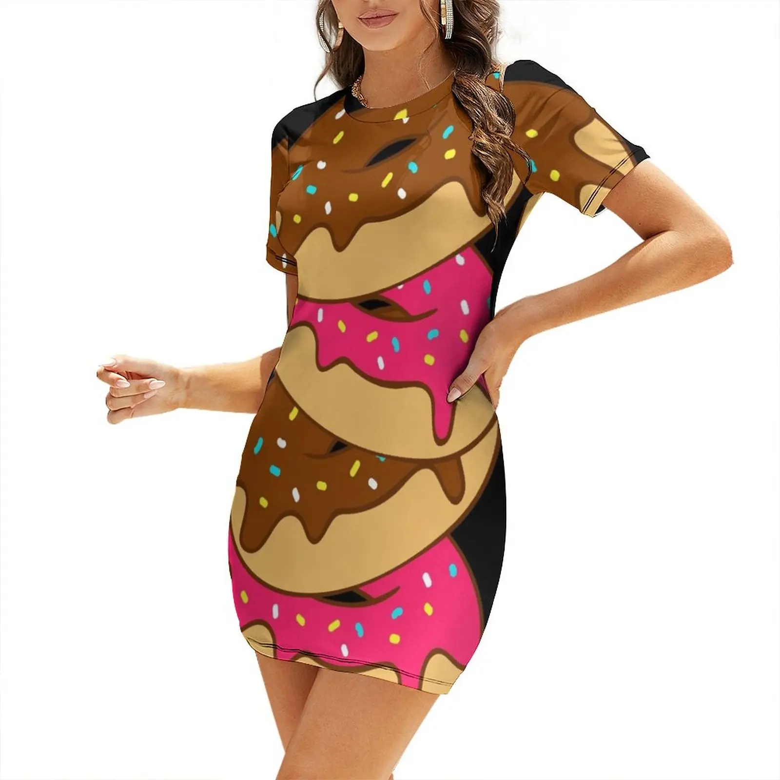

You can't buy happiness, but you can buy 4 DONUTS. Short Sleeved Dress Female dress luxury woman evening dress