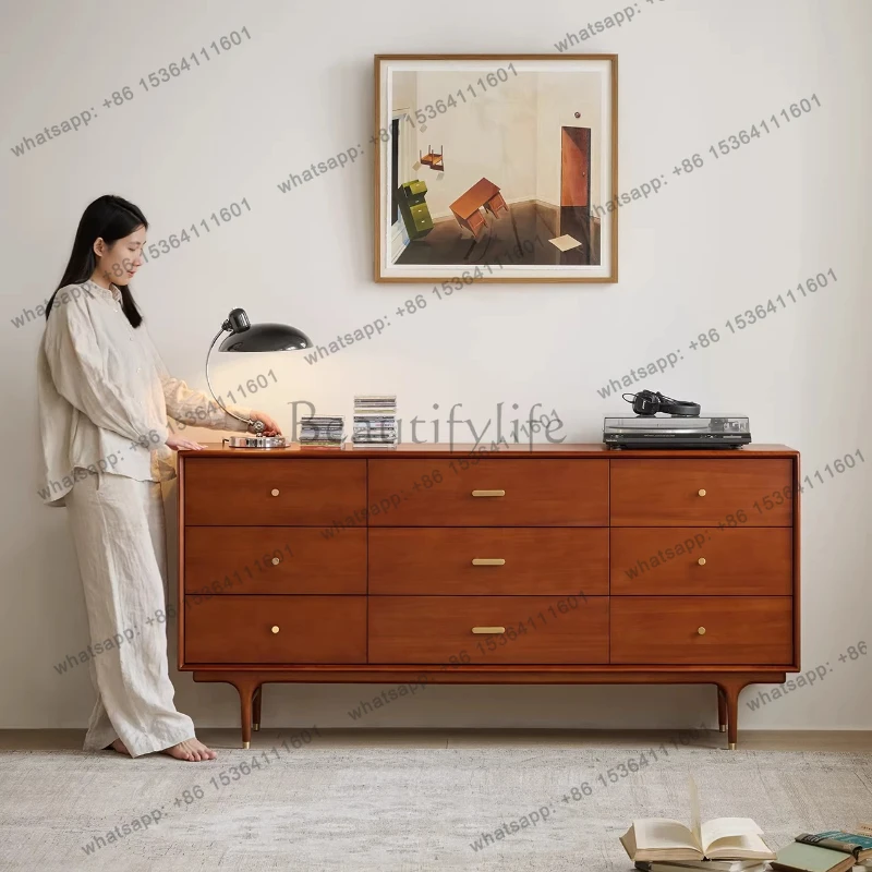 

Boxwood solid wood chest cabinet Nordic retro medium antique wall drawer storage cabinet