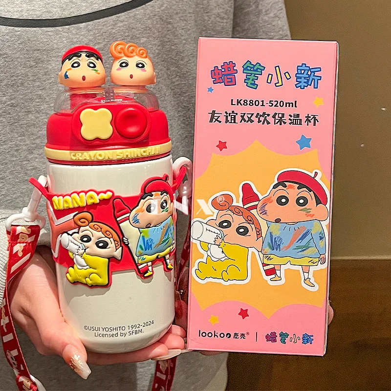 Cartoon Crayon Shin Chans 520Ml Large Capacity Double Drinking Cup Hot and Cold Alternating Thermos Cup Kawaii Straw Cup Gift