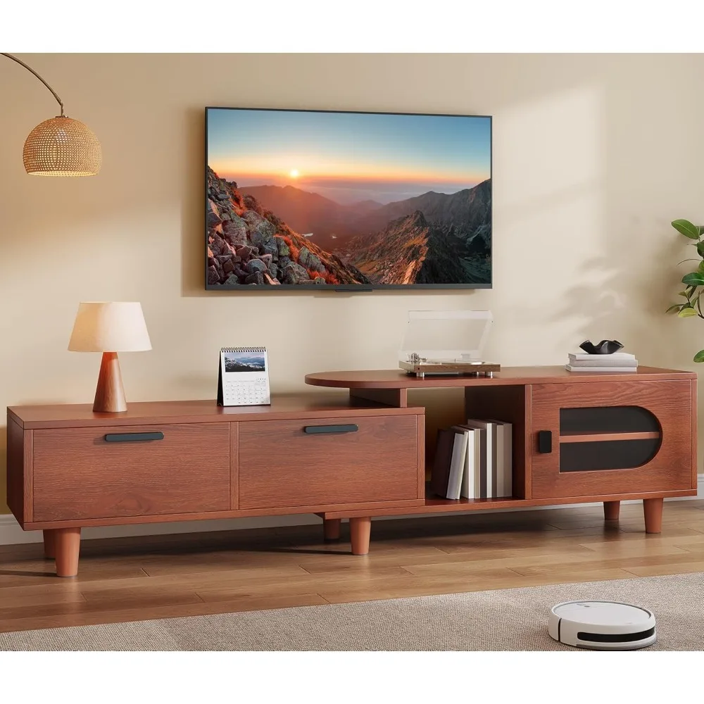 

Mid Century Modern TV Stands with 2 Drawers, Adjustable to Corner TV Cabinet, Extendable Entertainment Center, TV Conso