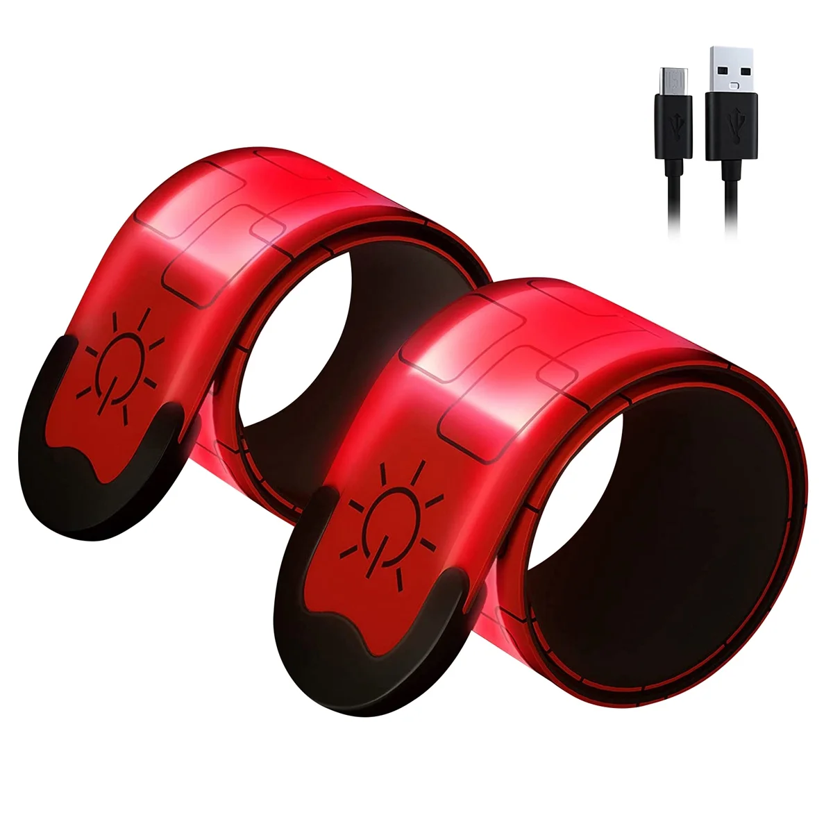 2 Pack USB Rechargeable Reflective Armbands,High Visibility Light Up Band for Runners,Bikers,Walkers,Pet Owners,Red