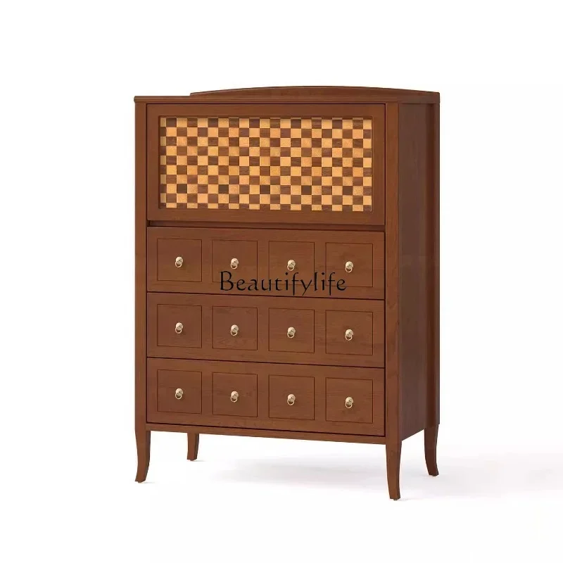 

LXFrench retro solid wood chest of drawers upturned door bedroom living room storage high cabinetSSS