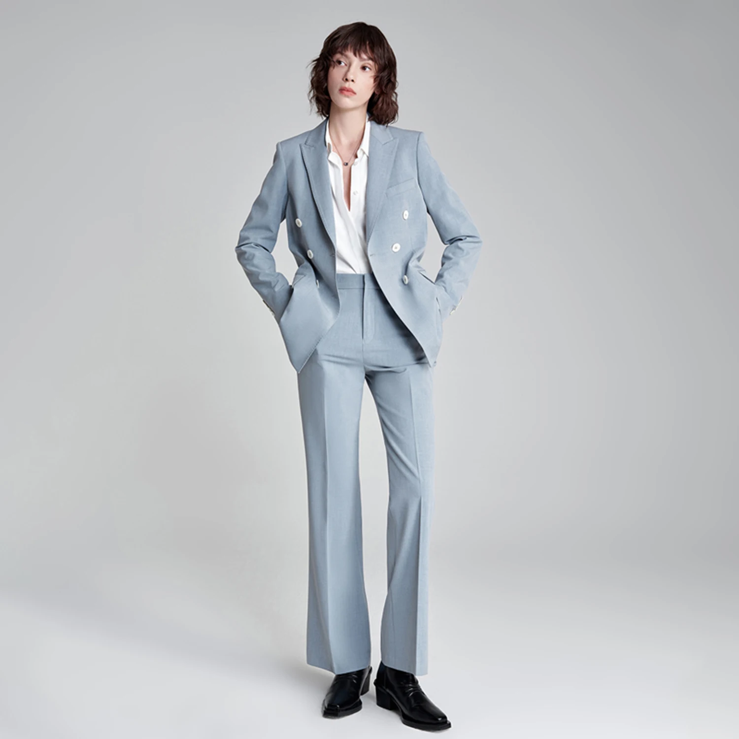 Allingentle Damesbroekpak 2-delige set Double-Breasted Damesblazer Slim Fit Mode voor kantooroutfits Aanpassen