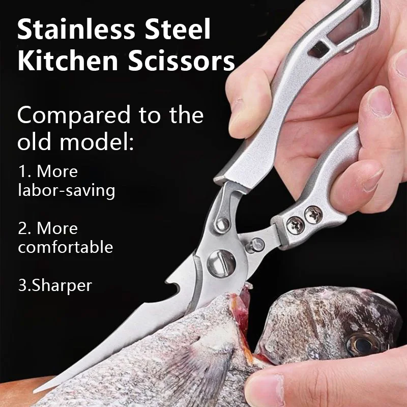 Stainless Steel Kitchen Scissors Chicken Bone Kitchen Shears,Duck Fish Cutter Fish Scissors Scale Clean Cook Scissors Knife