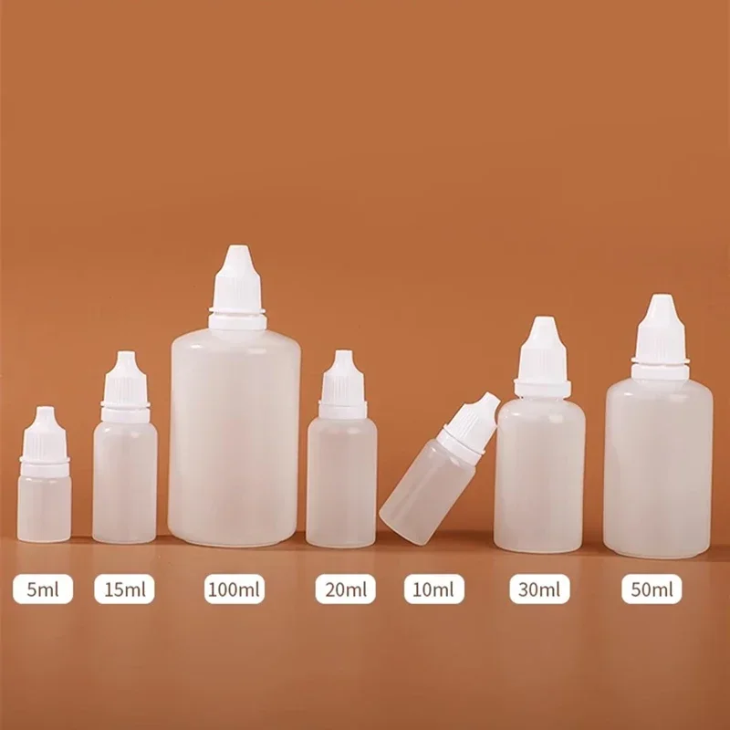 

50/100pcs Dropping Eye Plastic Bottles Translucent Medicine Anti Theft Caps Empty Squeezable Paint Squeezing Liquid Dropper