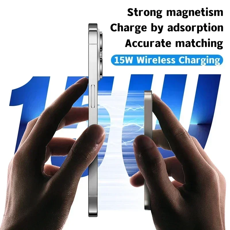 2025 Thin PD20W Fast Charge 10000mAh Metal Magnetic Wireless Power Bank for iPhone 15 Samsung S23 Portable Auxiliary Battery
