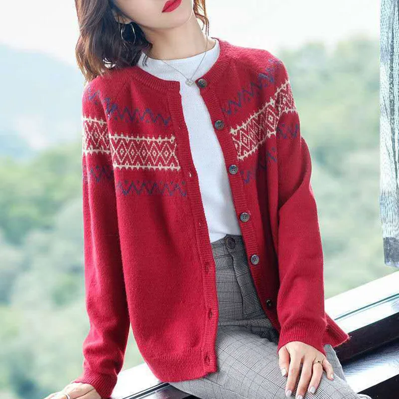 

Fashion O-Neck Knitted Spliced Printed Cardigan Sweaters Women's Clothing 2023 Autumn New Casual Tops Loose Commute Coat