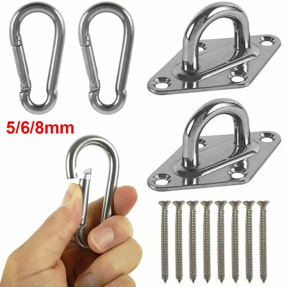 1/2Sets Stainless Steel Ceiling Mount Hooks with Eye Plate 5/6/8mm Wall Hanging Hook Heavy-Duty Swing Chair Brackets