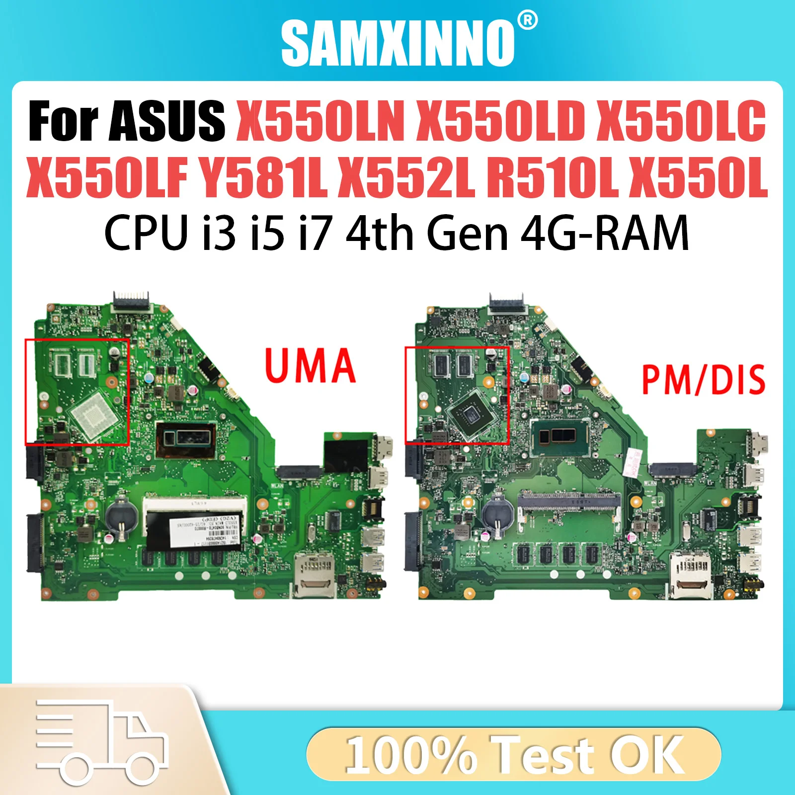 X550LD Mainboard For ASUS X550LN X550LC X550LF Y581L X552L R510L X550L X550LA Laptop Motherboard CPU i3 i5 i7 4th Gen 4G-RAM