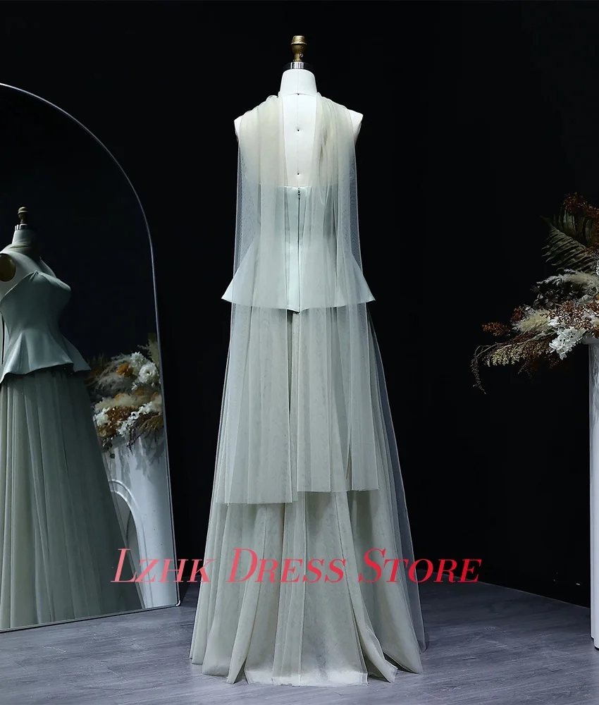 Abito da sera con nastri a trapezio in organza grazioso personalizzato Abiti da cerimonia su misura senza maniche senza spalline di alta qualità