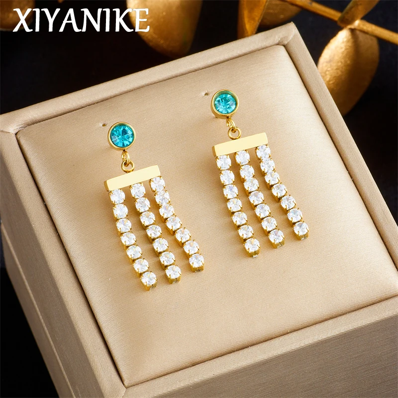 

XIYANIKE 316L Stainless Steel 2023 New Luxury Tassel Zircon Stud Earrings For Women Premium Banquet Exquisite Jewelry Gifts