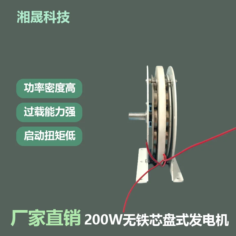 200W Low-speed Disc Type Ironless Generator Permanent Magnet Generator 12V24V High Efficiency Low Torque