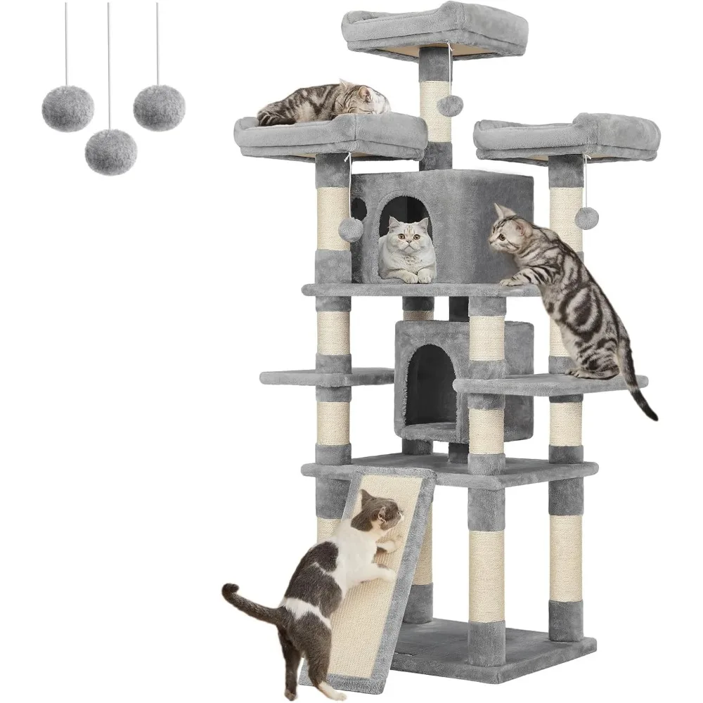 

FEANDREA 67-Inch Multi-Level Cat Tree for Large Cats, with Cozy Perches, Stable, Light Gray UPCT18W